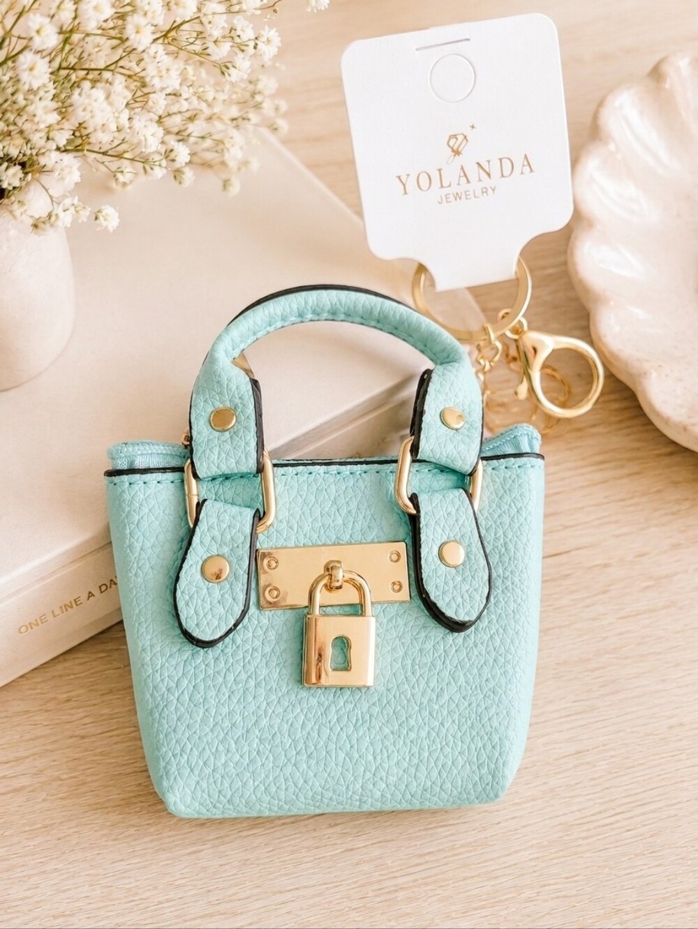 Yolanda Light Aqua Mini Tote Bag Keychain